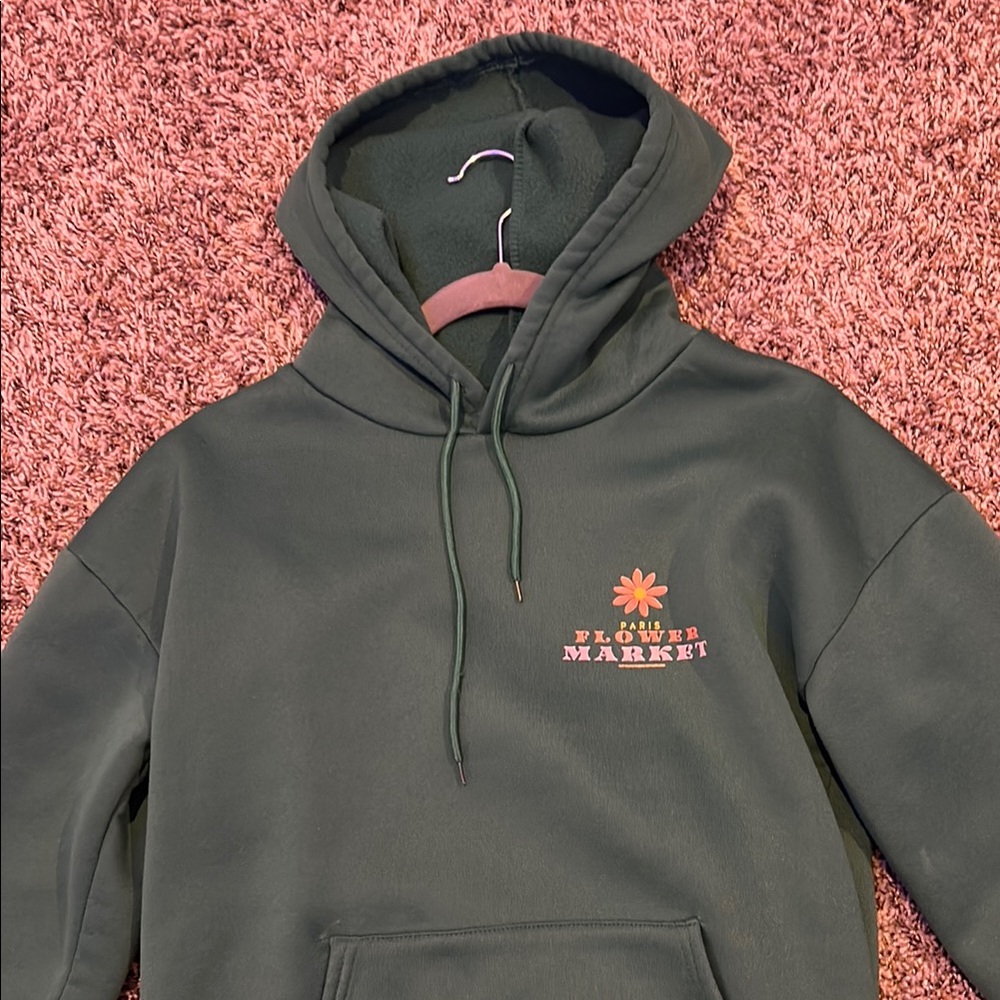 SHEIN Green Hoodie with Flower Market Design